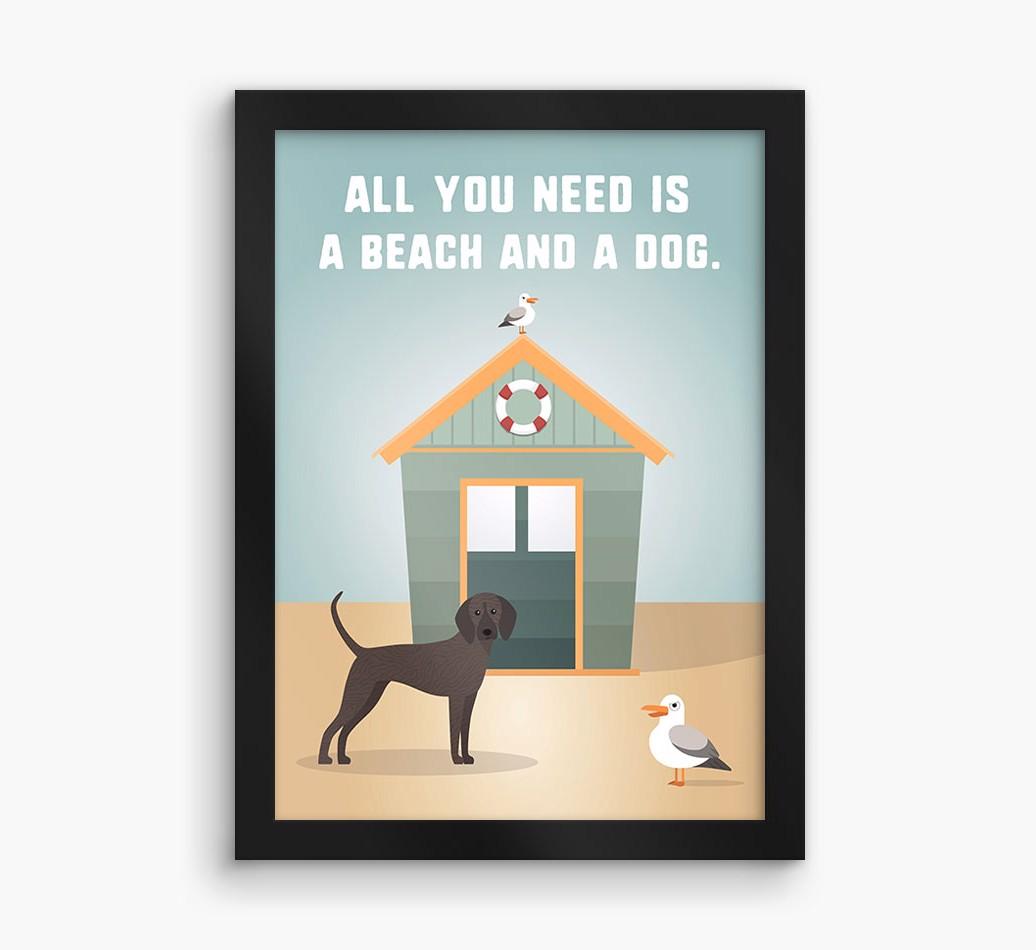 'Beach and a Dog' Print with {breedFullName} Icon