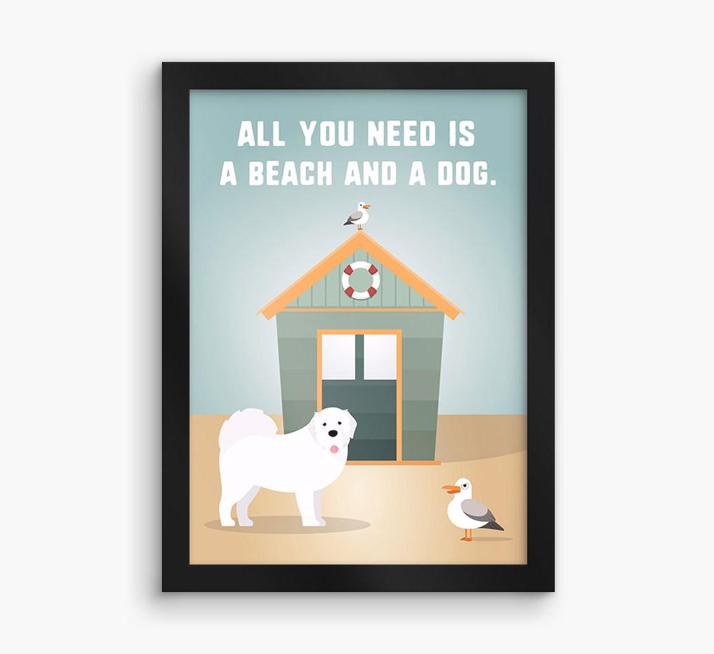 'Beach and a Dog' Print with {breedFullName} Icon