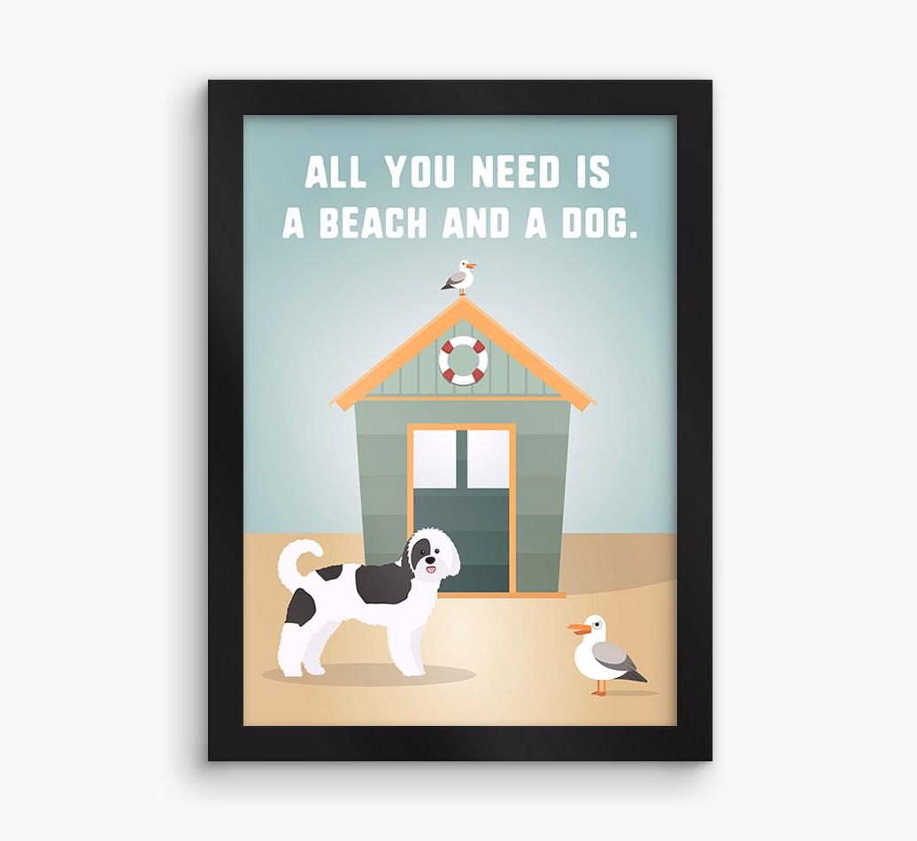 'Beach and a Dog' Print with {breedFullName} Icon