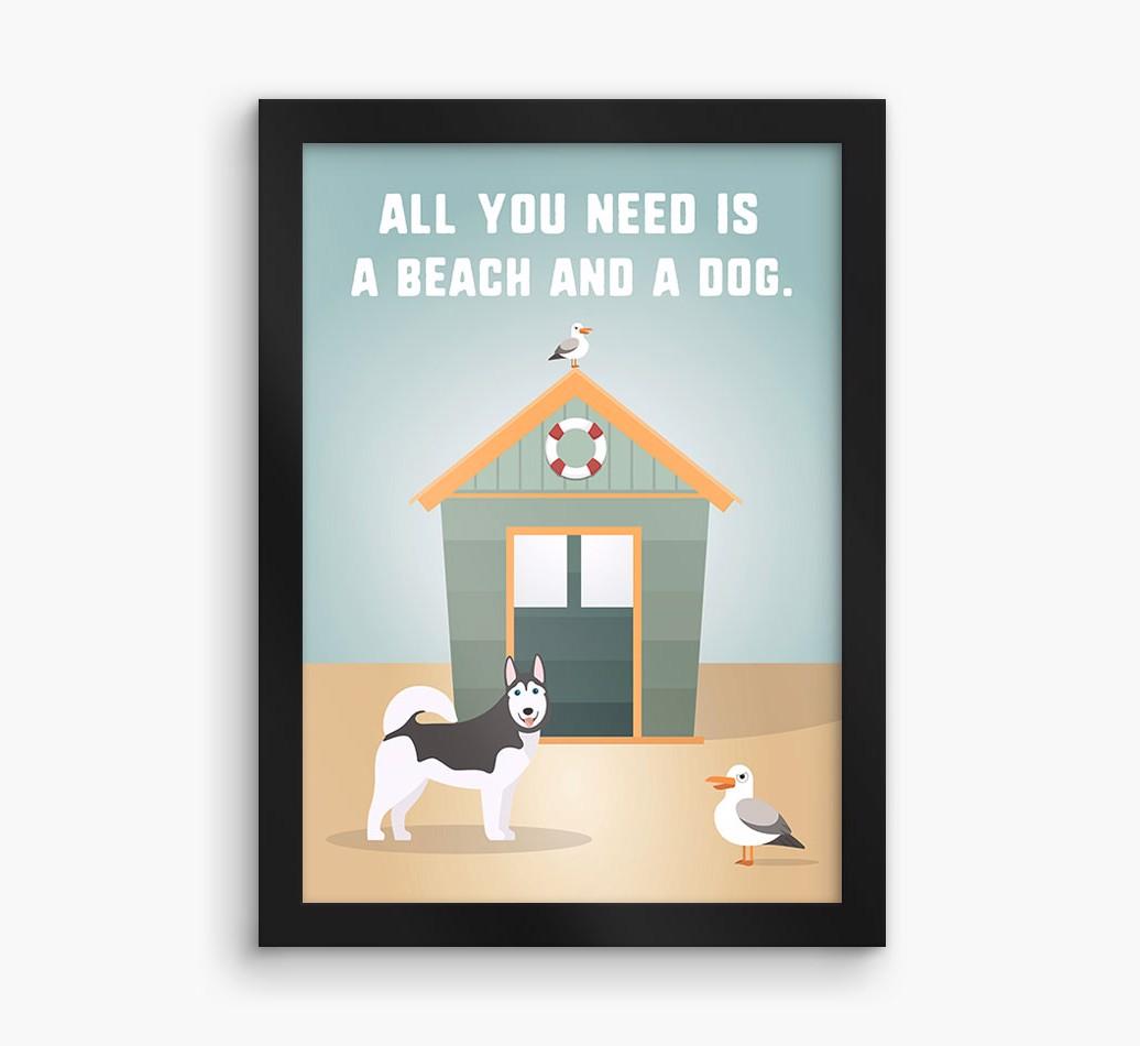 'Beach and a Dog' Print with {breedFullName} Icon