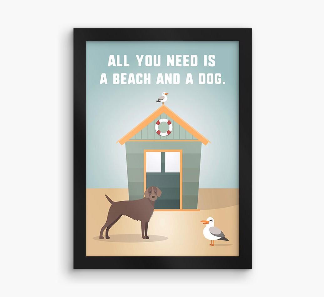 'Beach and a Dog' Print with {breedFullName} Icon
