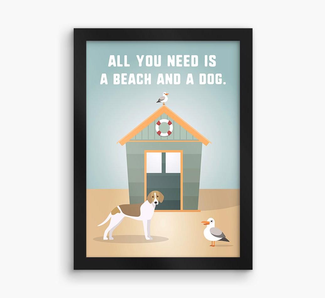 'Beach and a Dog' Print with {breedFullName} Icon