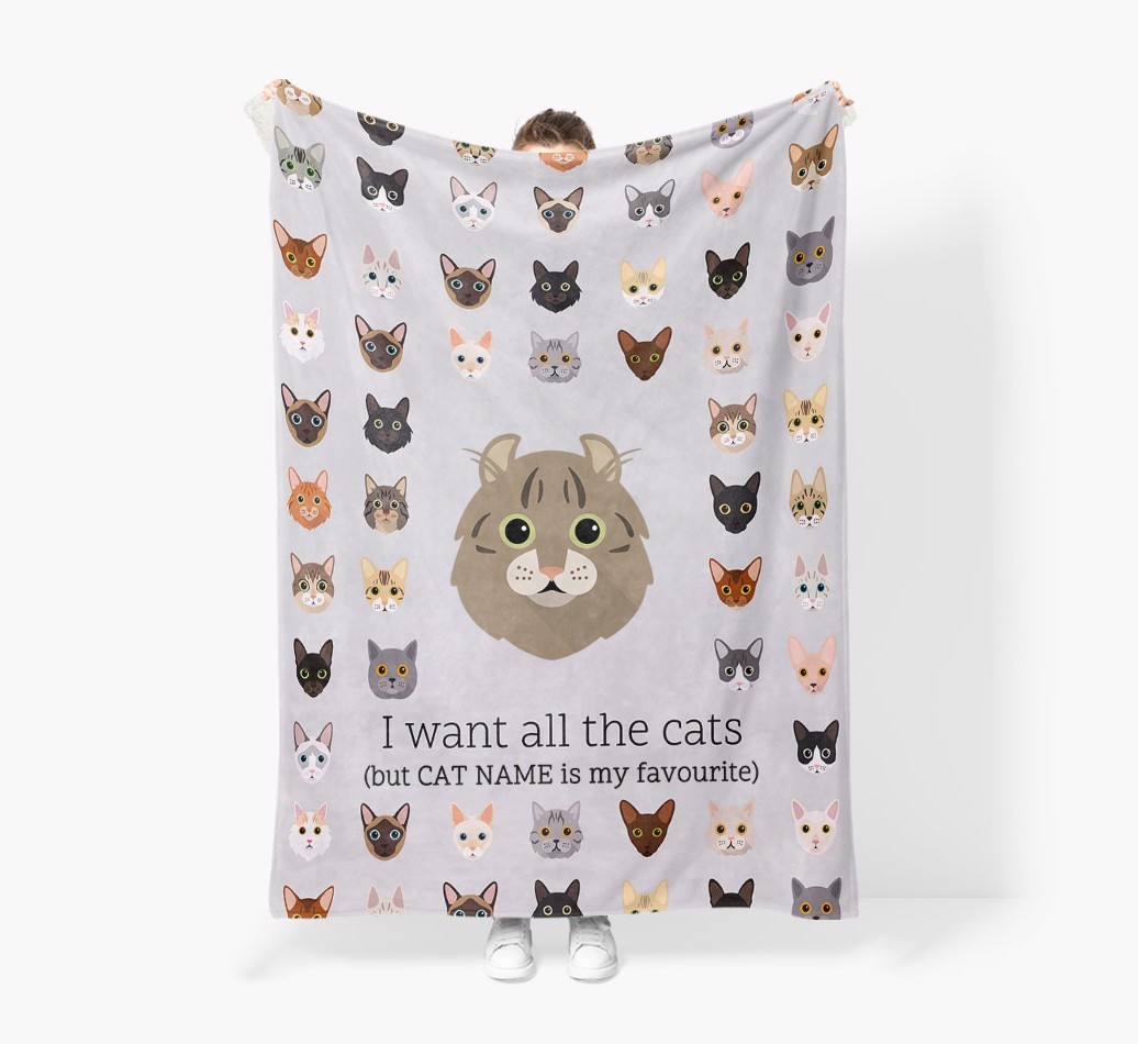 I Want All The Cats: Personalised {breedFullName} Premium Sherpa Fleece Blanket