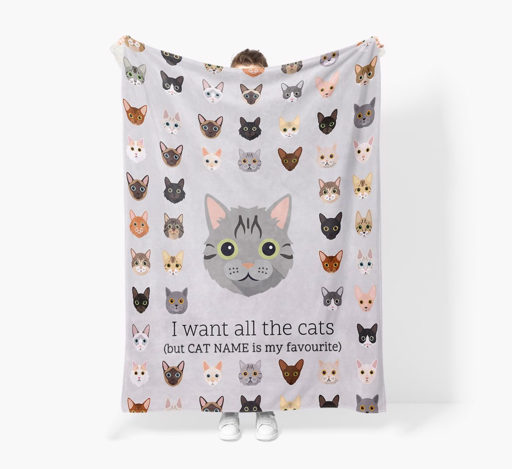 I Want All The Cats: Personalised {breedFullName} Premium Sherpa Fleece Blanket