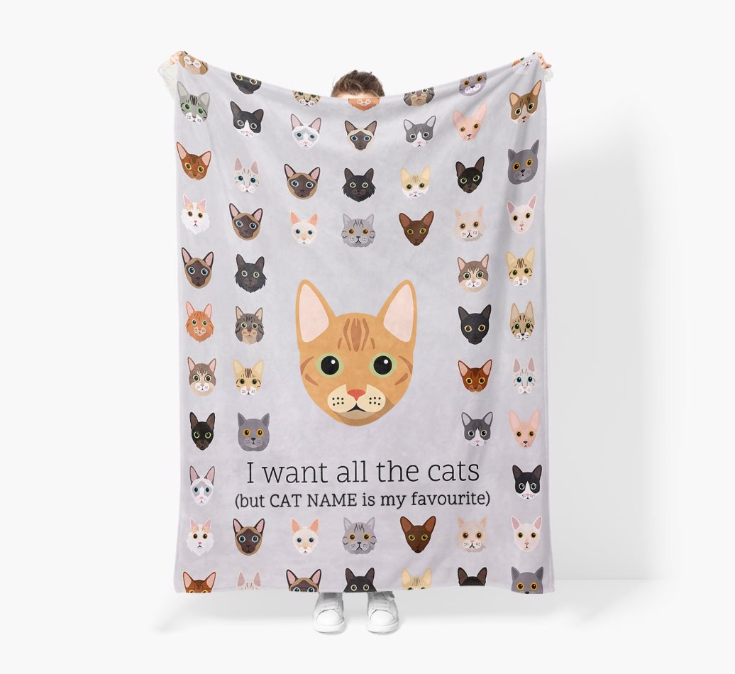 I Want All The Cats: Personalised {breedFullName} Premium Sherpa Fleece Blanket