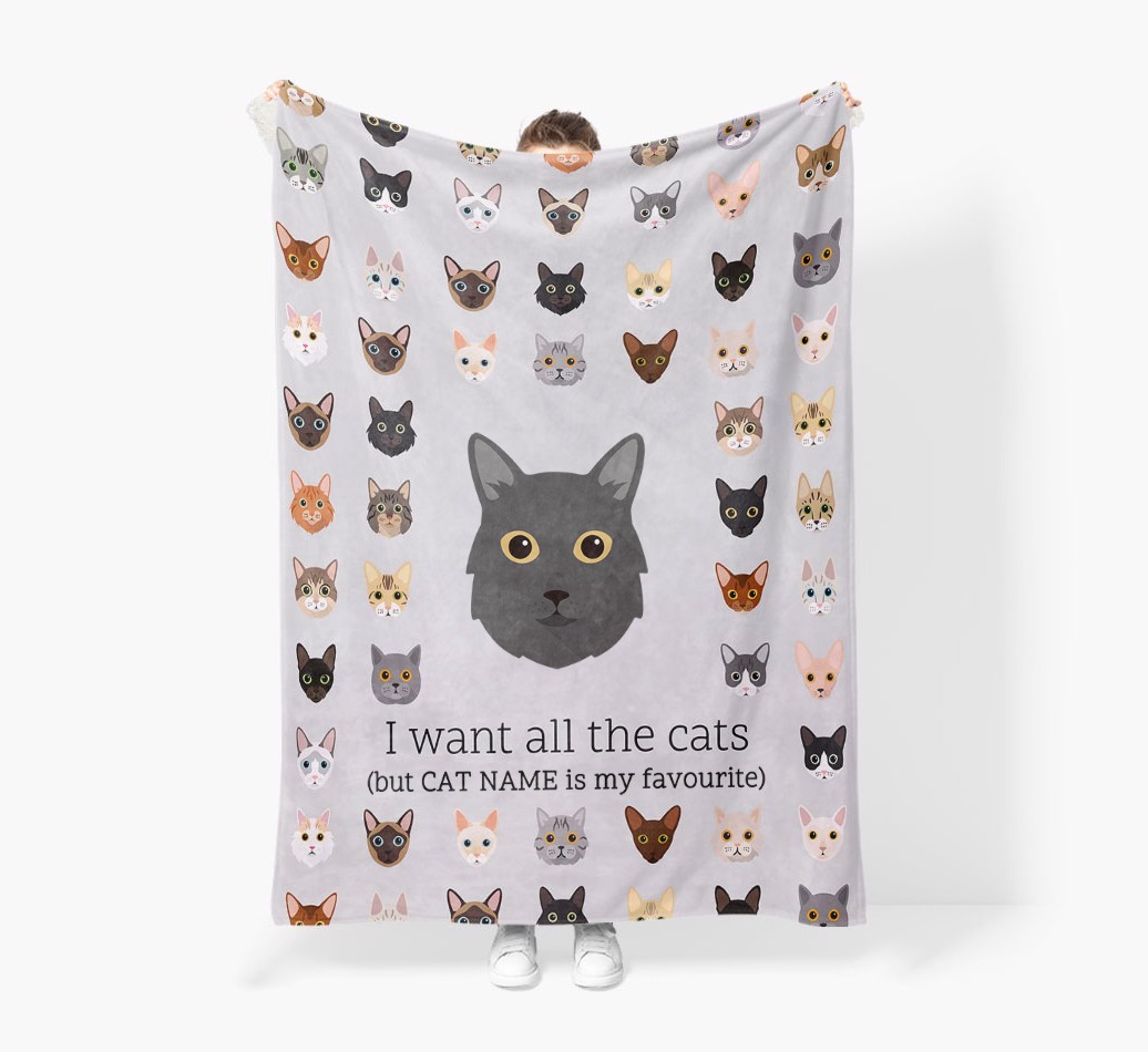 I Want All The Cats: Personalised {breedFullName} Premium Sherpa Fleece Blanket