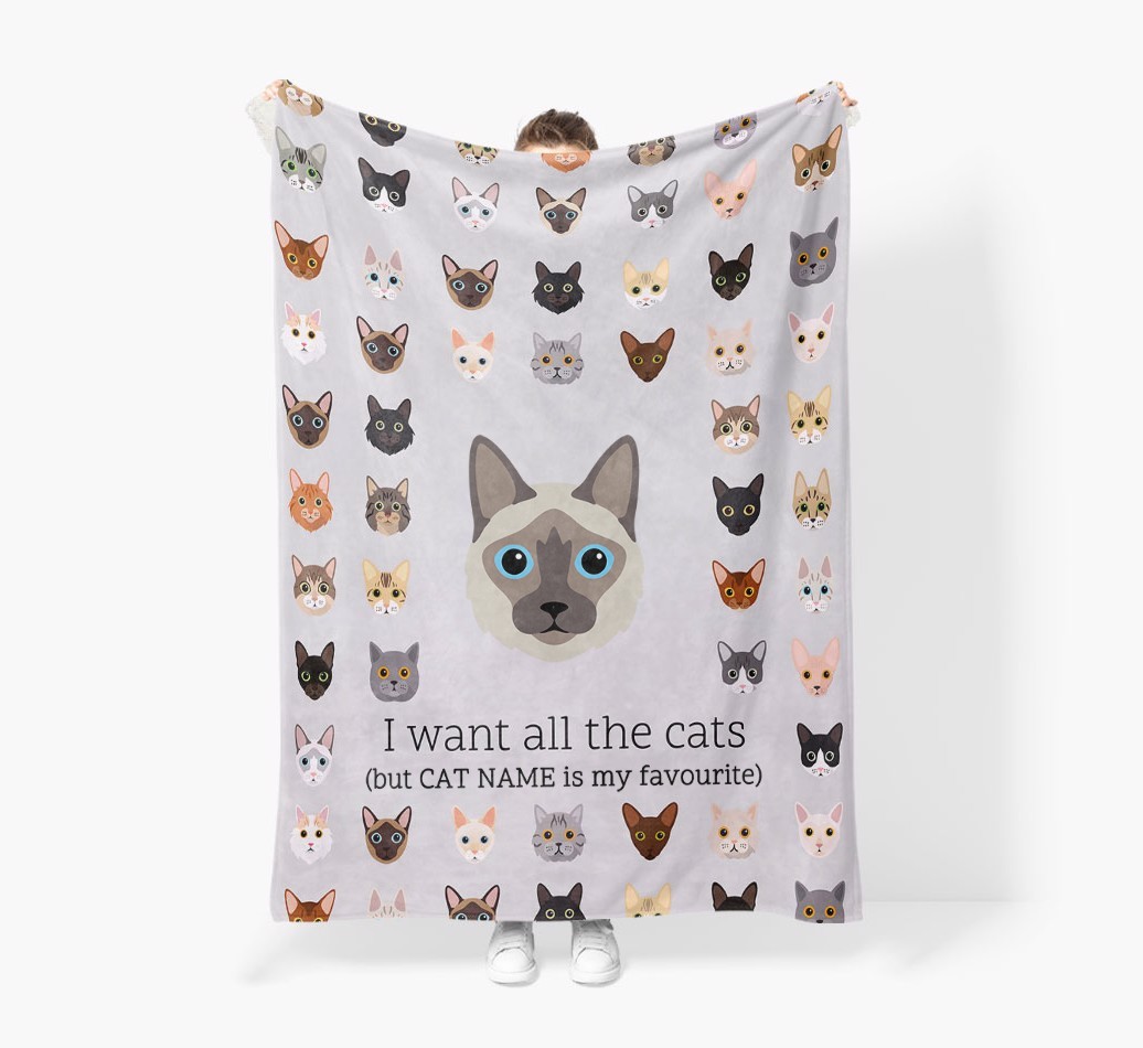 I Want All The Cats: Personalised {breedFullName} Premium Sherpa Fleece Blanket