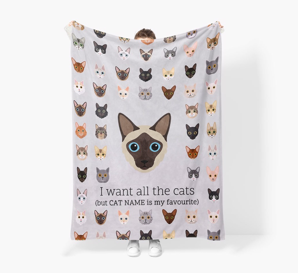 I Want All The Cats: Personalised {breedFullName} Premium Sherpa Fleece Blanket
