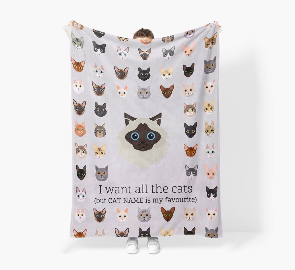 I Want All The Cats: Personalised {breedFullName} Premium Sherpa Fleece Blanket