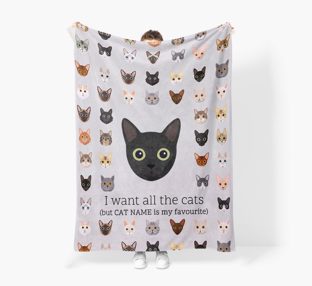 I Want All The Cats: Personalised {breedFullName} Premium Sherpa Fleece Blanket