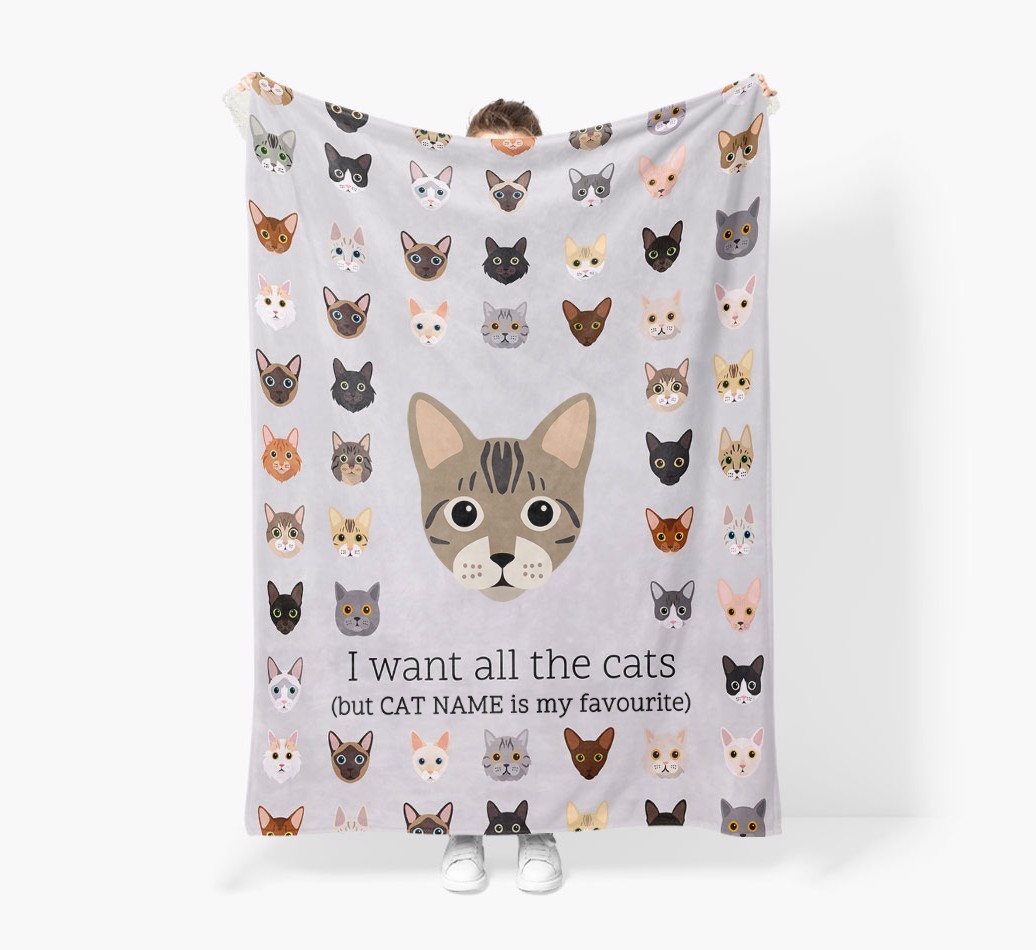 I Want All The Cats: Personalised {breedFullName} Premium Sherpa Fleece Blanket