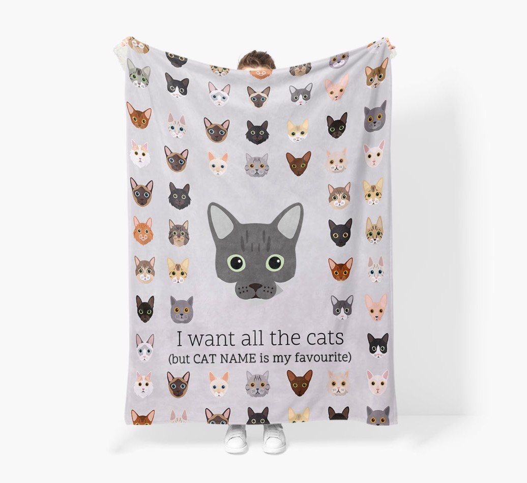 I Want All The Cats: Personalised {breedFullName} Premium Sherpa Fleece Blanket