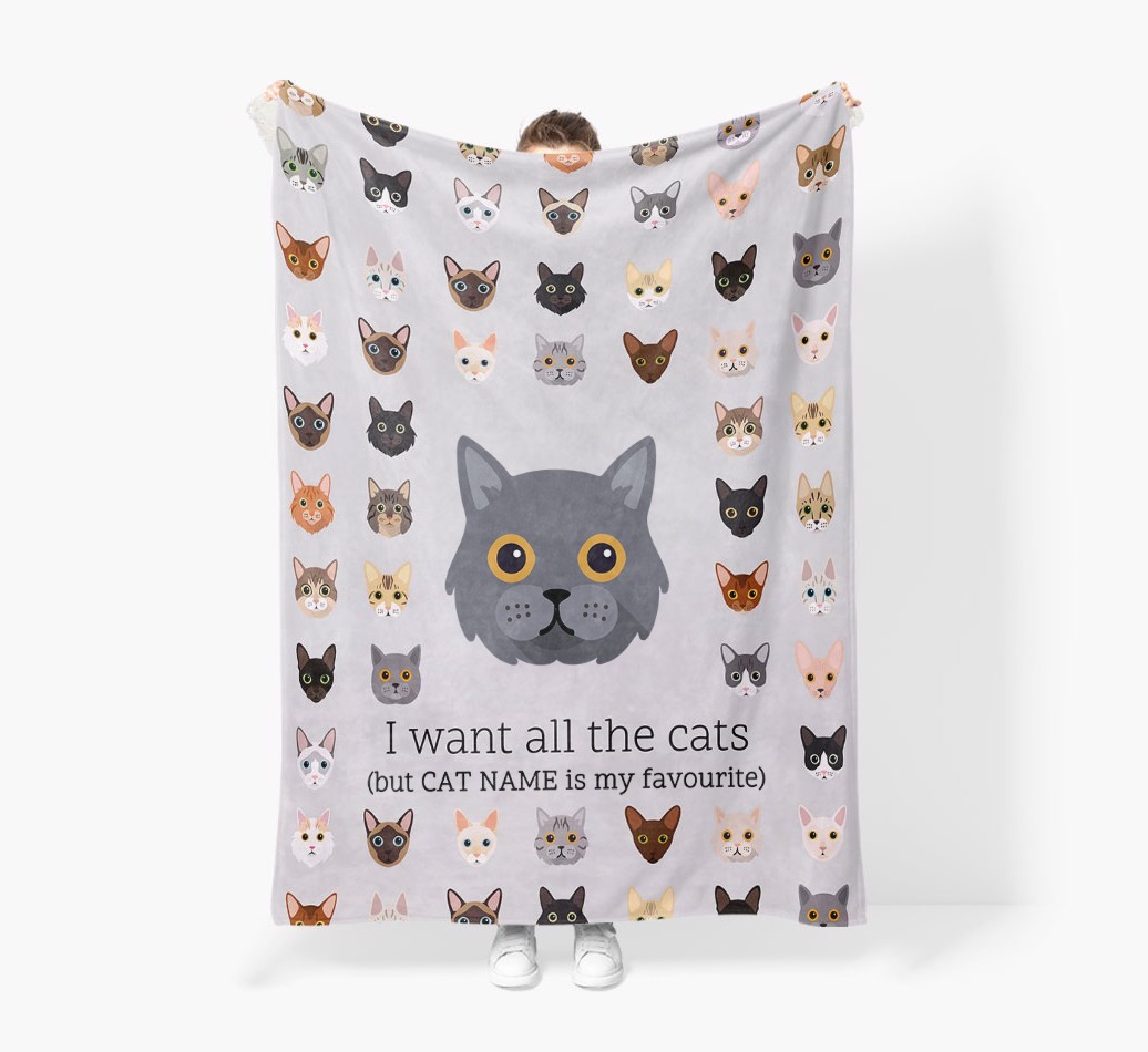 I Want All The Cats: Personalised {breedFullName} Premium Sherpa Fleece Blanket