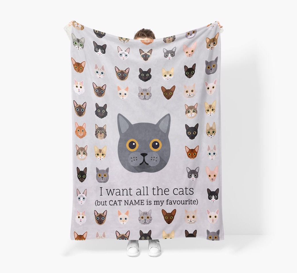 I Want All The Cats: Personalised {breedFullName} Premium Sherpa Fleece Blanket