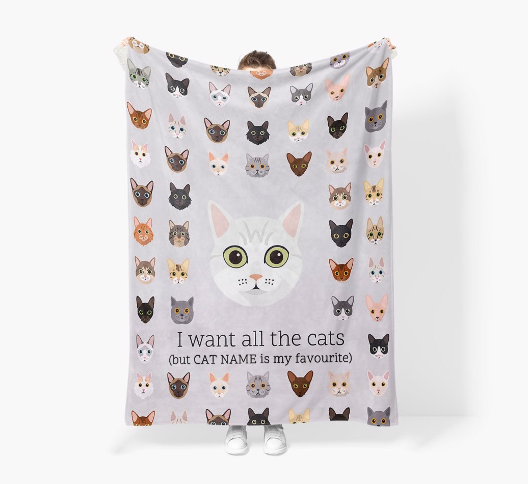 I Want All The Cats: Personalised {breedFullName} Premium Sherpa Fleece Blanket