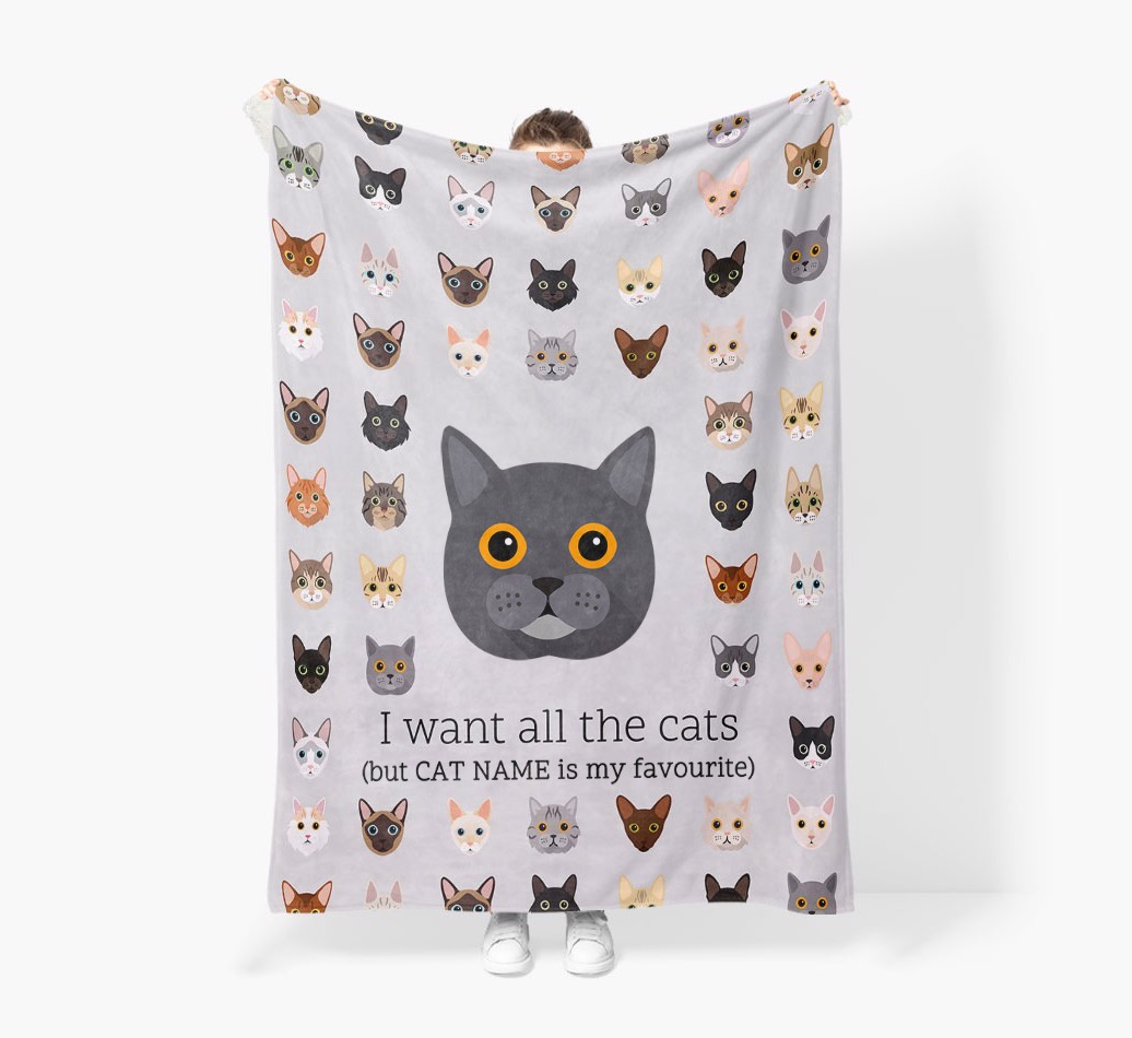 I Want All The Cats: Personalised {breedFullName} Premium Sherpa Fleece Blanket