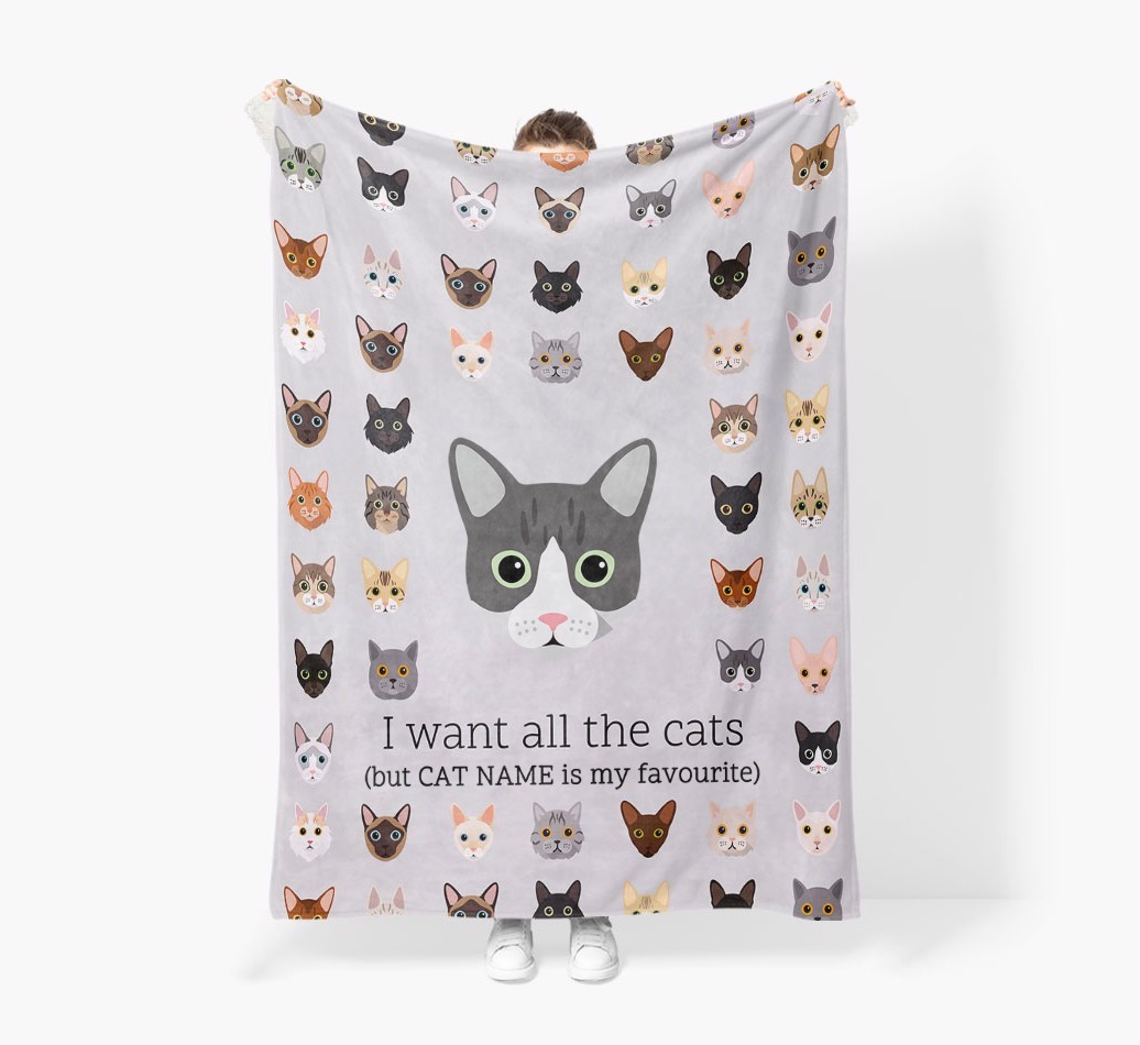 I Want All The Cats: Personalised {breedFullName} Premium Sherpa Fleece Blanket