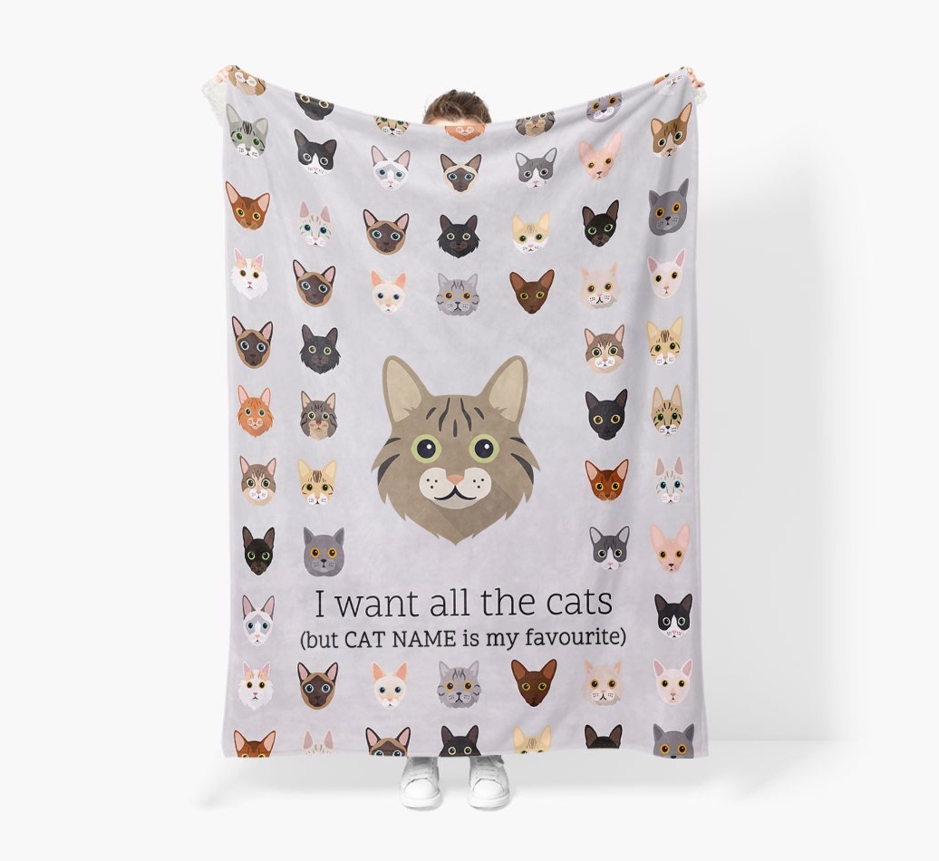 I Want All The Cats: Personalised {breedFullName} Premium Sherpa Fleece Blanket