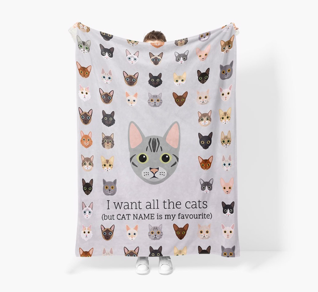 I Want All The Cats: Personalised {breedFullName} Premium Sherpa Fleece Blanket