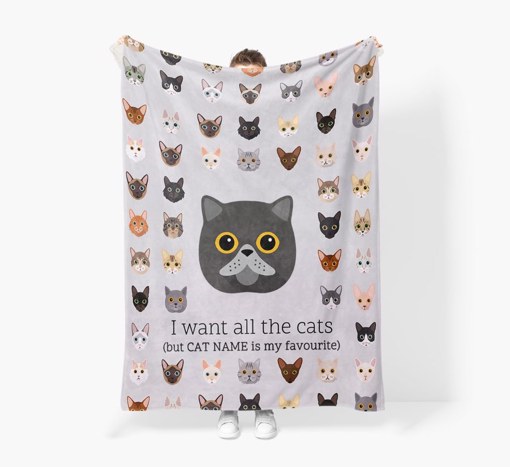 I Want All The Cats: Personalised {breedFullName} Premium Sherpa Fleece Blanket