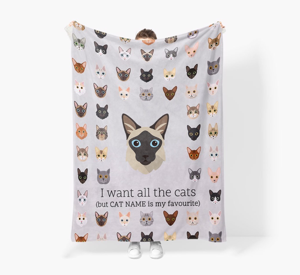 I Want All The Cats: Personalised {breedFullName} Premium Sherpa Fleece Blanket