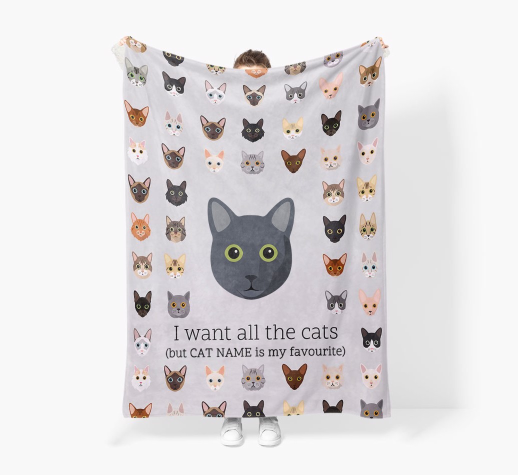 I Want All The Cats: Personalised {breedFullName} Premium Sherpa Fleece Blanket