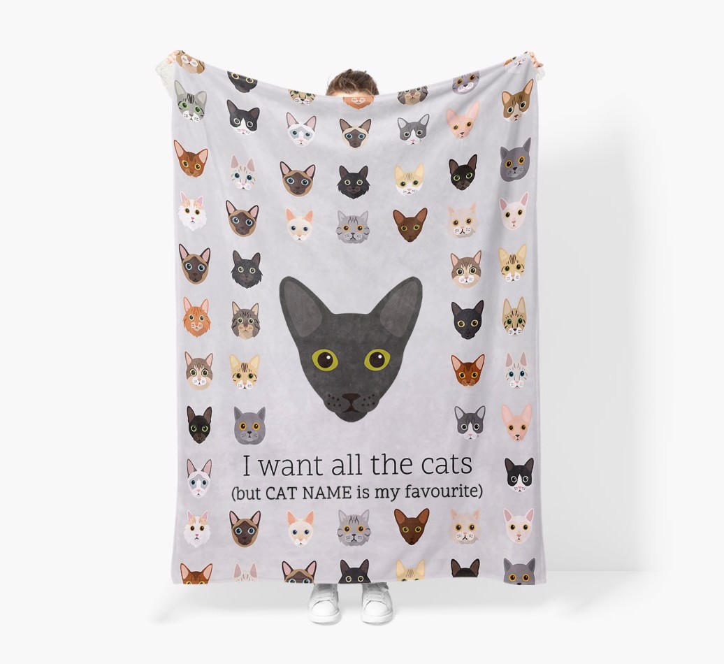 I Want All The Cats: Personalised {breedFullName} Premium Sherpa Fleece Blanket