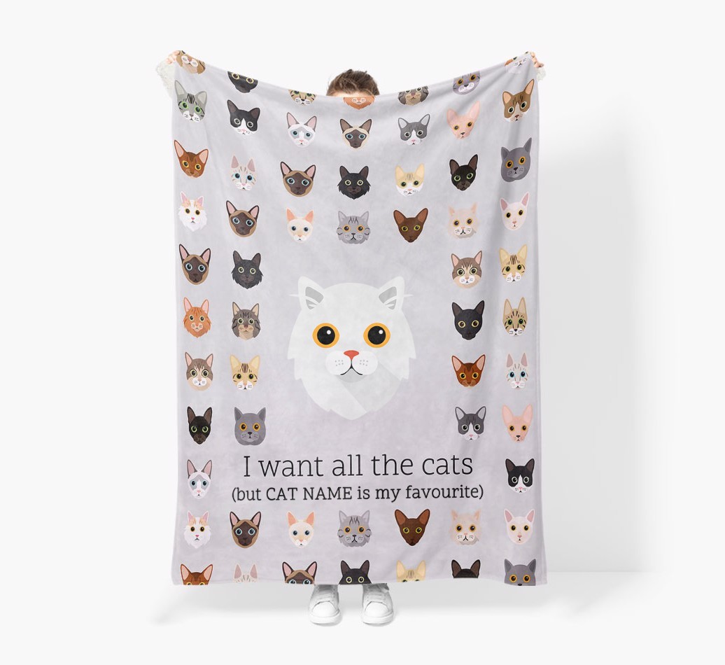 I Want All The Cats: Personalised {breedFullName} Premium Sherpa Fleece Blanket