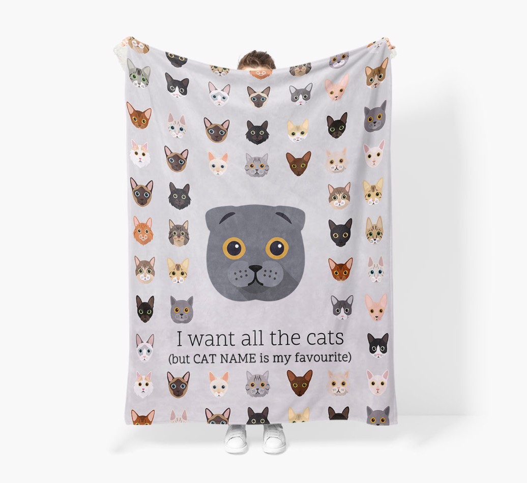 I Want All The Cats: Personalised {breedFullName} Premium Sherpa Fleece Blanket