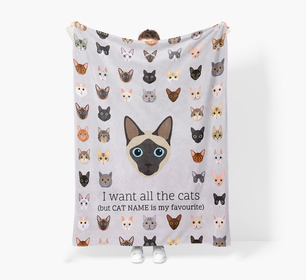 I Want All The Cats: Personalised {breedFullName} Premium Sherpa Fleece Blanket