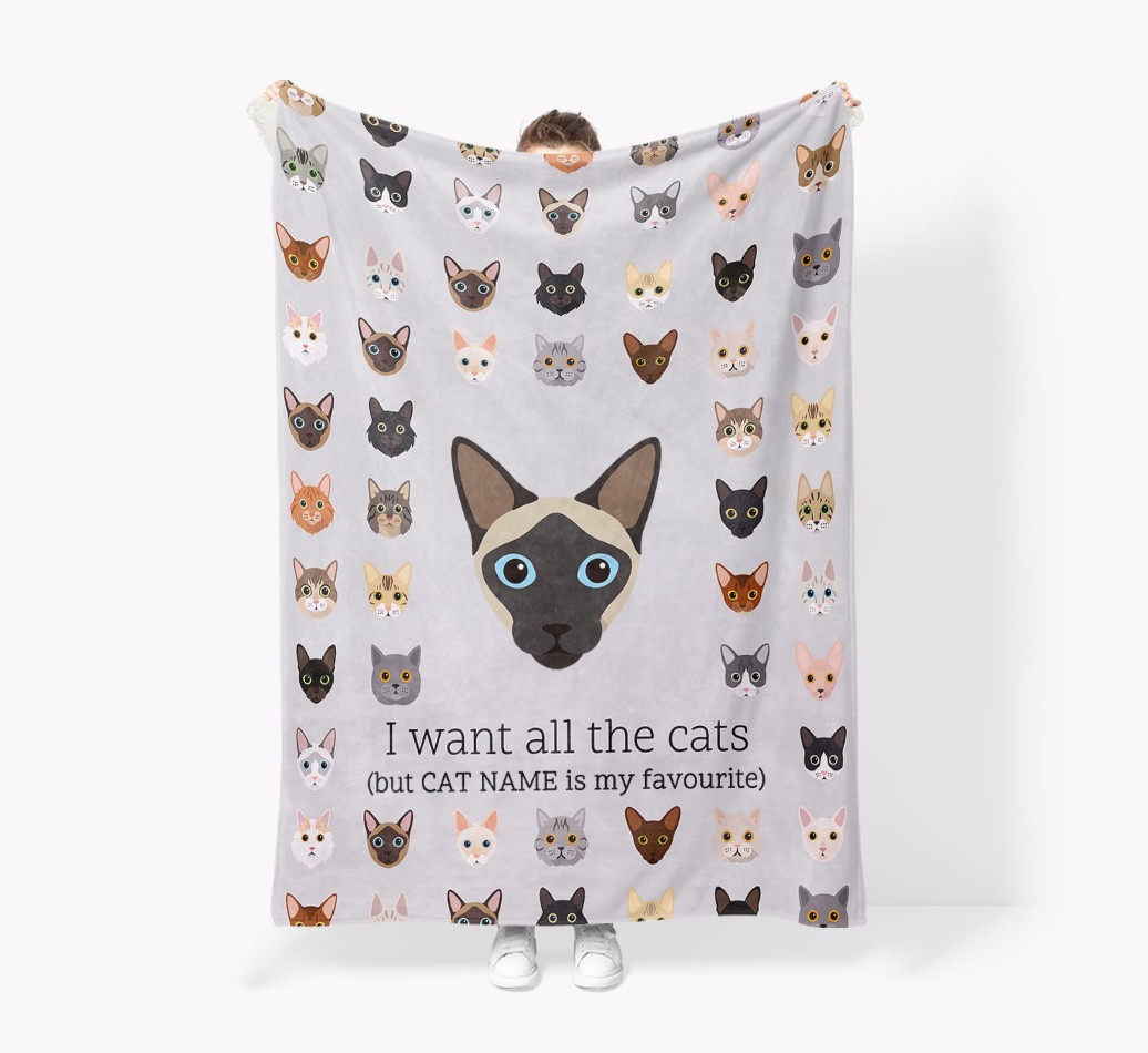 I Want All The Cats: Personalised {breedFullName} Premium Sherpa Fleece Blanket