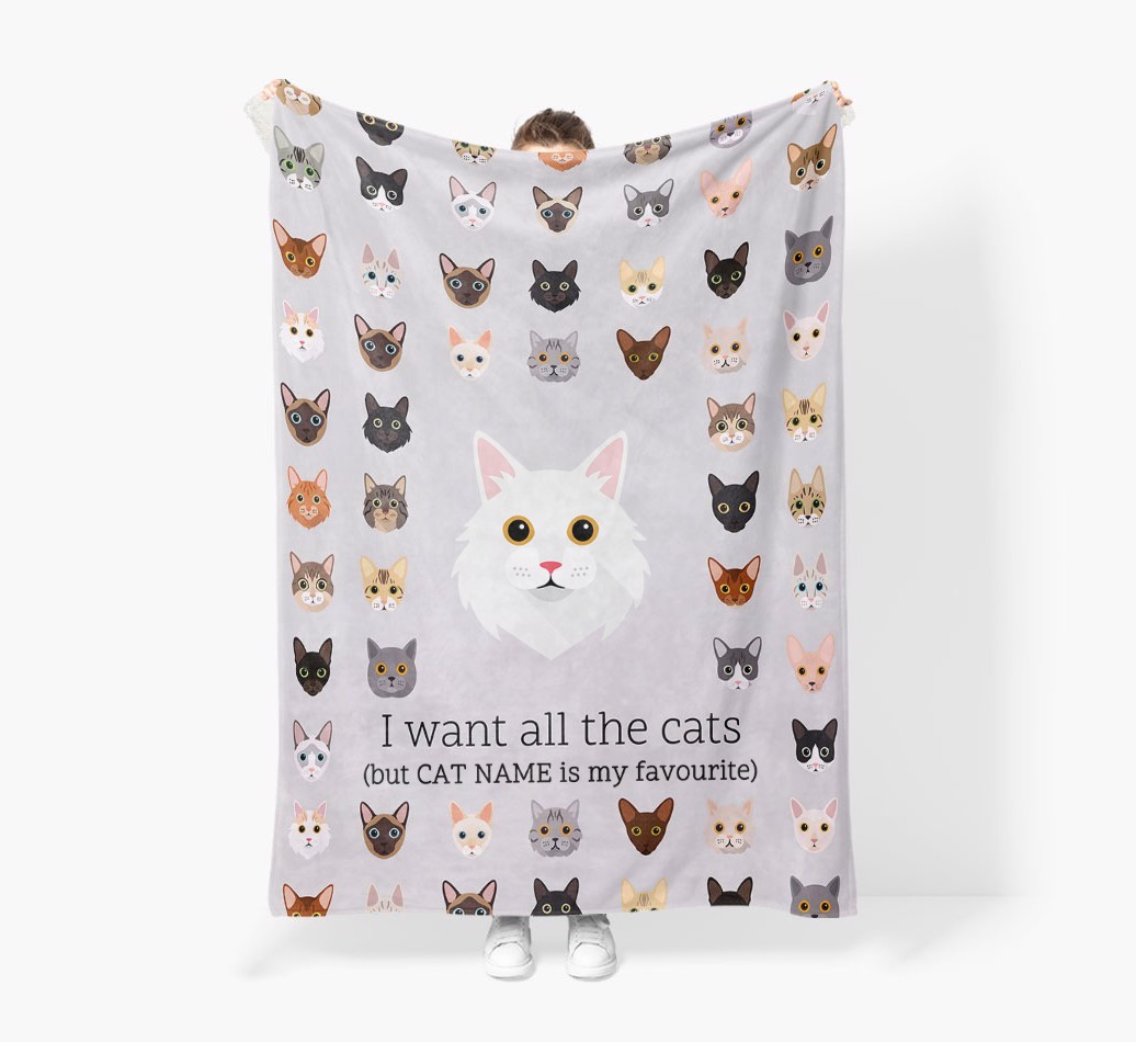 I Want All The Cats: Personalised {breedFullName} Premium Sherpa Fleece Blanket
