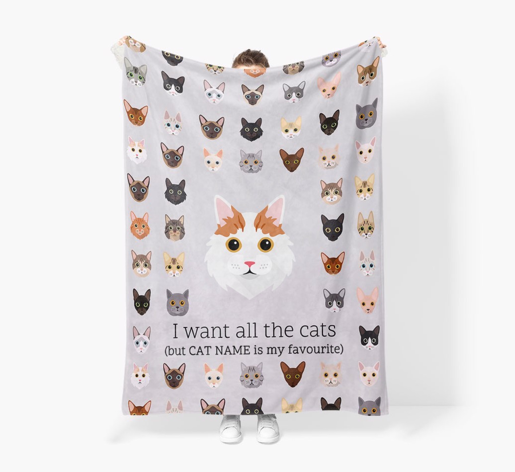 I Want All The Cats: Personalised {breedFullName} Premium Sherpa Fleece Blanket