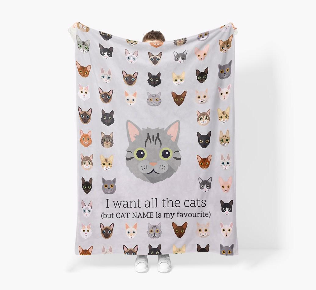 I Want All The Cats: Personalized {breedFullName} Premium Sherpa Fleece Blanket
