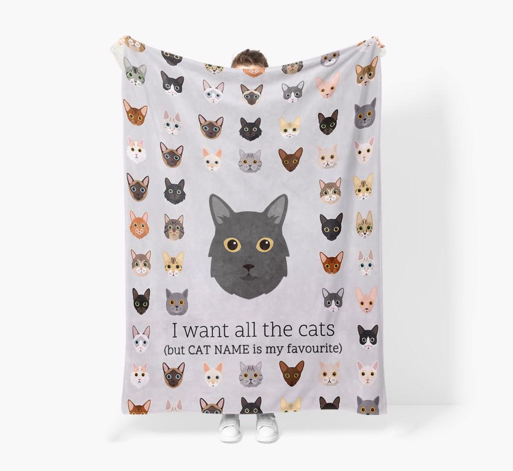 I Want All The Cats: Personalized {breedFullName} Premium Sherpa Fleece Blanket