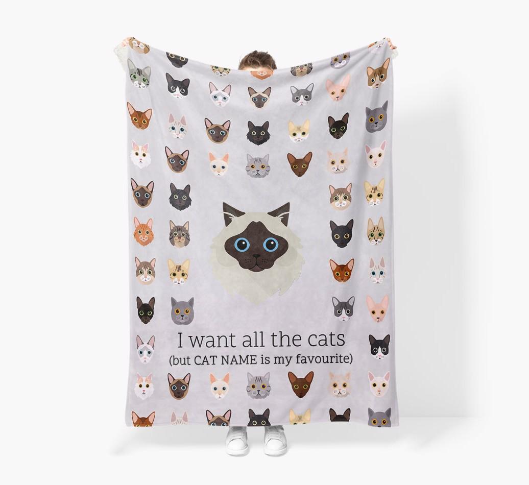 I Want All The Cats: Personalized {breedFullName} Premium Sherpa Fleece Blanket