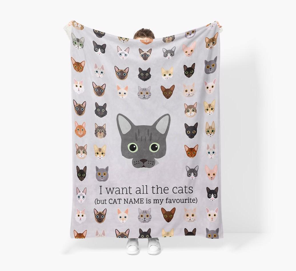 I Want All The Cats: Personalized {breedFullName} Premium Sherpa Fleece Blanket