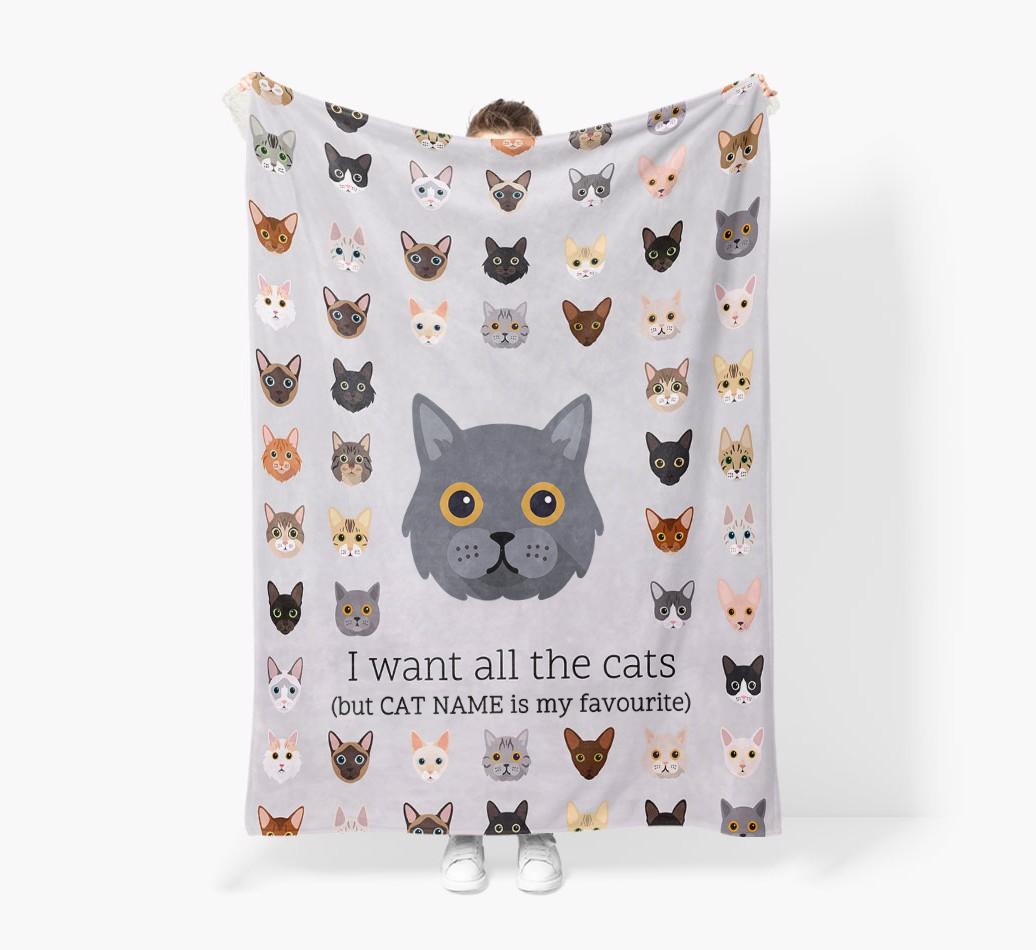 I Want All The Cats: Personalized {breedFullName} Premium Sherpa Fleece Blanket