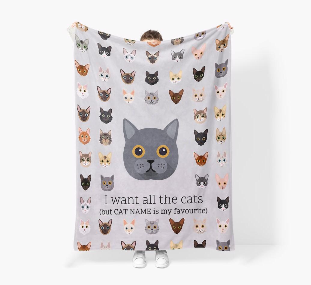 I Want All The Cats: Personalized {breedFullName} Premium Sherpa Fleece Blanket