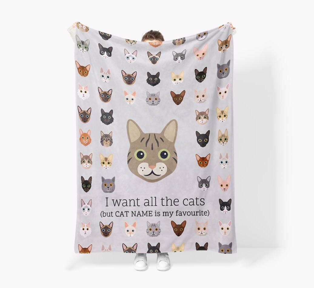 I Want All The Cats: Personalized {breedFullName} Premium Sherpa Fleece Blanket
