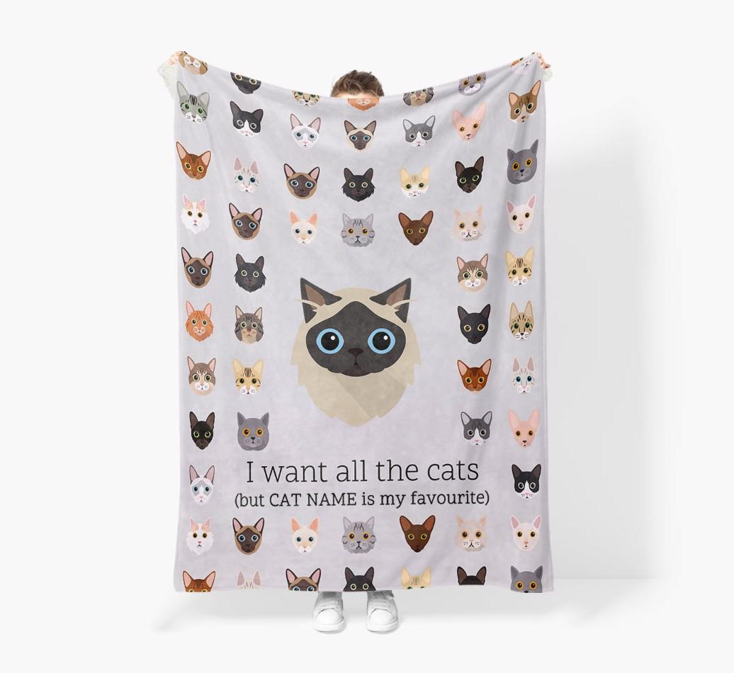 I Want All The Cats: Personalized {breedFullName} Premium Sherpa Fleece Blanket
