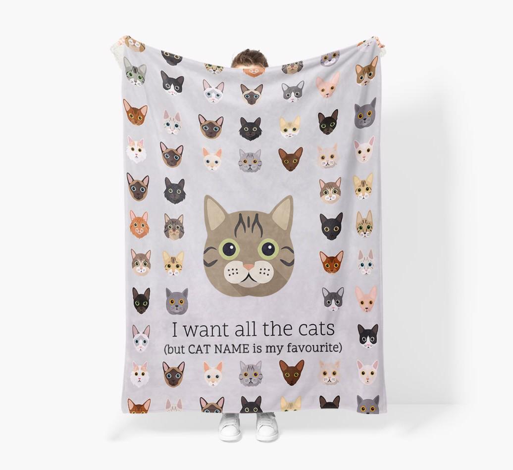 I Want All The Cats: Personalized {breedFullName} Premium Sherpa Fleece Blanket