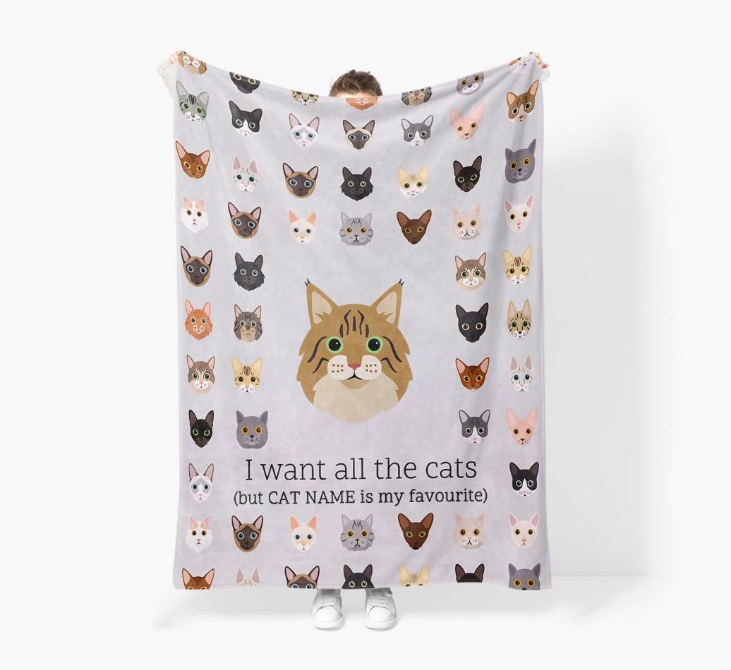 I Want All The Cats: Personalized {breedFullName} Premium Sherpa Fleece Blanket