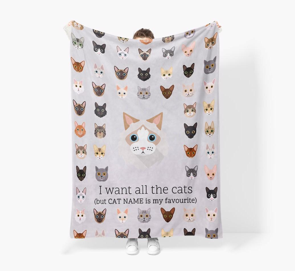 I Want All The Cats: Personalized {breedFullName} Premium Sherpa Fleece Blanket