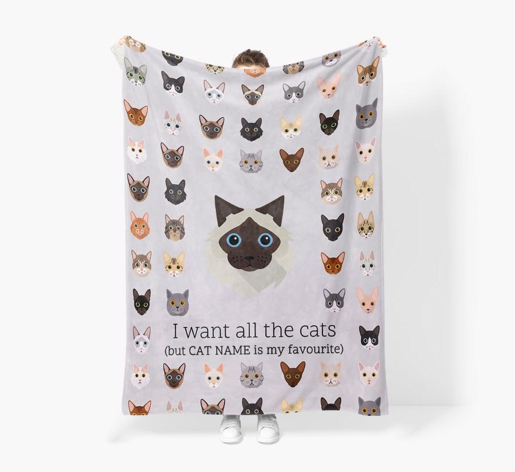I Want All The Cats: Personalized {breedFullName} Premium Sherpa Fleece Blanket