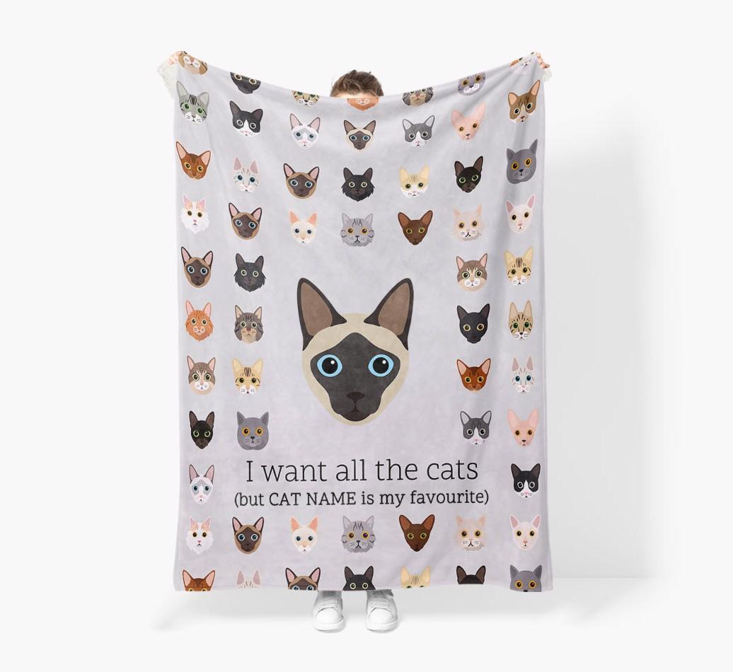 I Want All The Cats: Personalized {breedFullName} Premium Sherpa Fleece Blanket