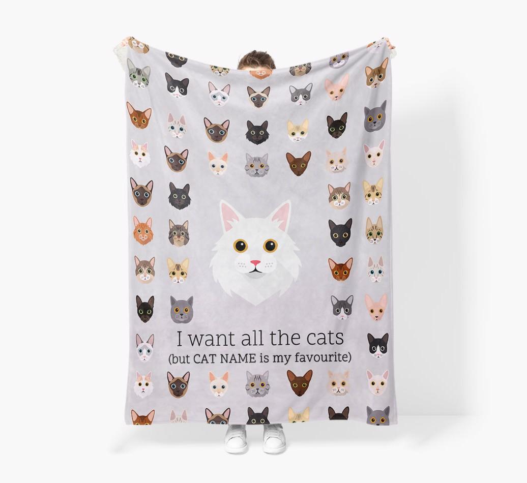 I Want All The Cats: Personalized {breedFullName} Premium Sherpa Fleece Blanket