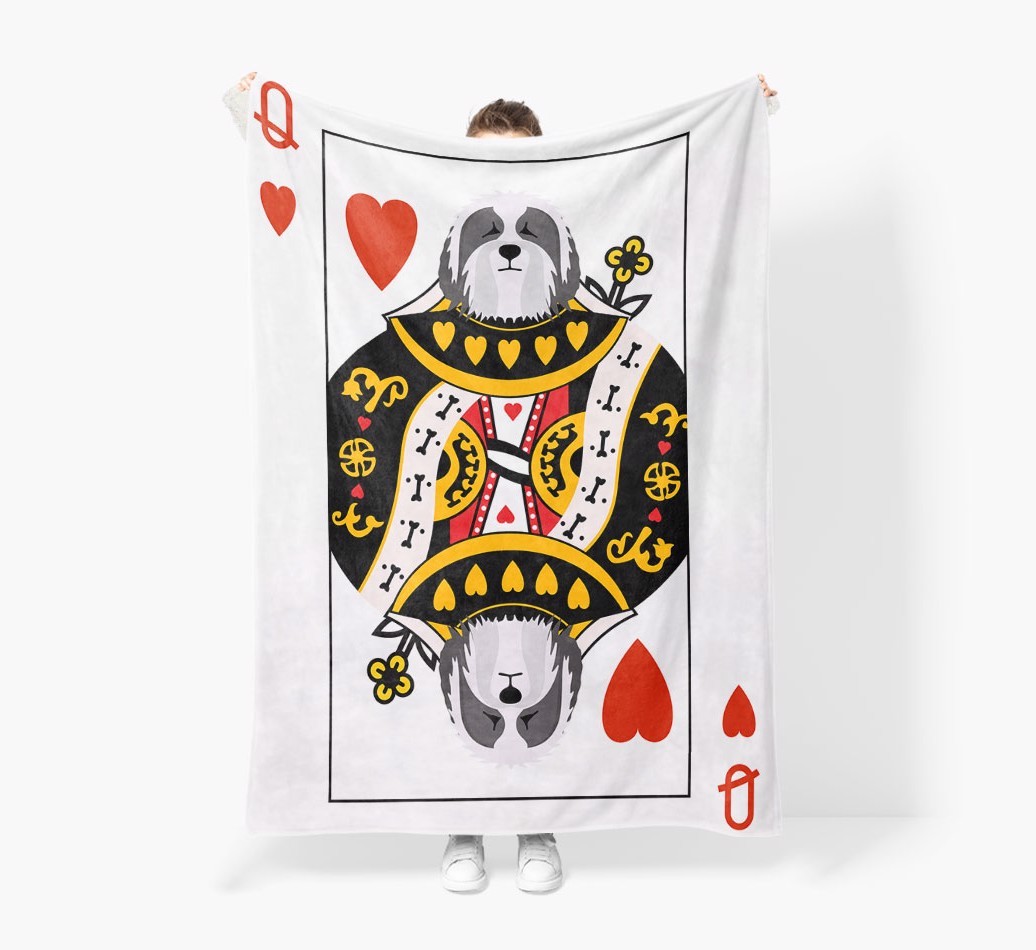 'Queen of Hearts' - Personalized {breedFullName} Blanket: Premium Sherpa Fleece