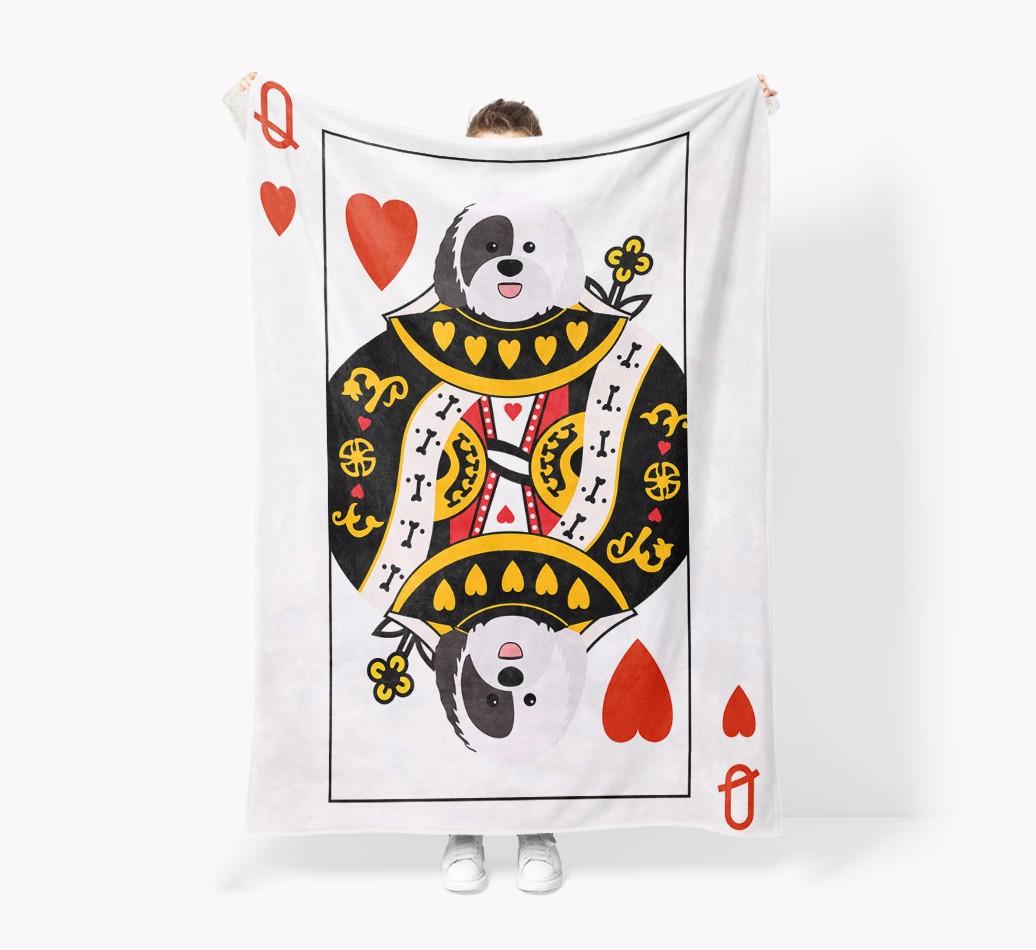 'Queen of Hearts' - Personalized {breedFullName} Blanket: Premium Sherpa Fleece