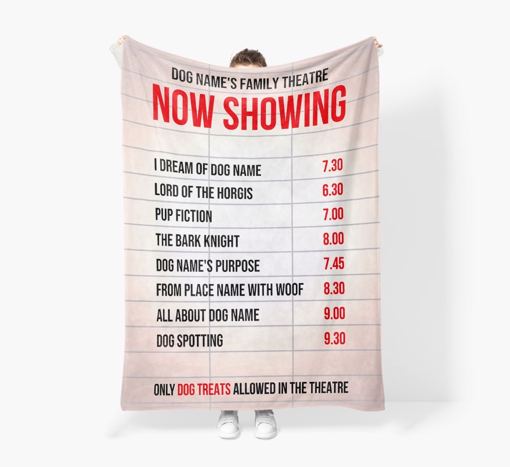 'Now Showing' - Personalized {breedFullName} Blanket: Premium Sherpa Fleece